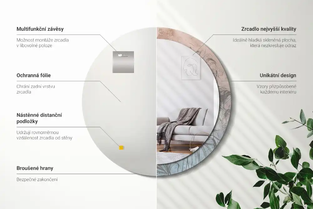 Miroir rond imprimé fleurs tropicales