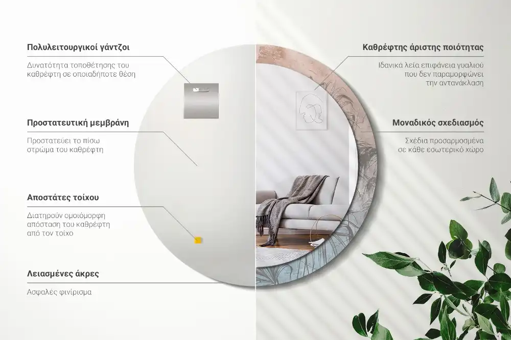 Miroir rond imprimé fleurs tropicales