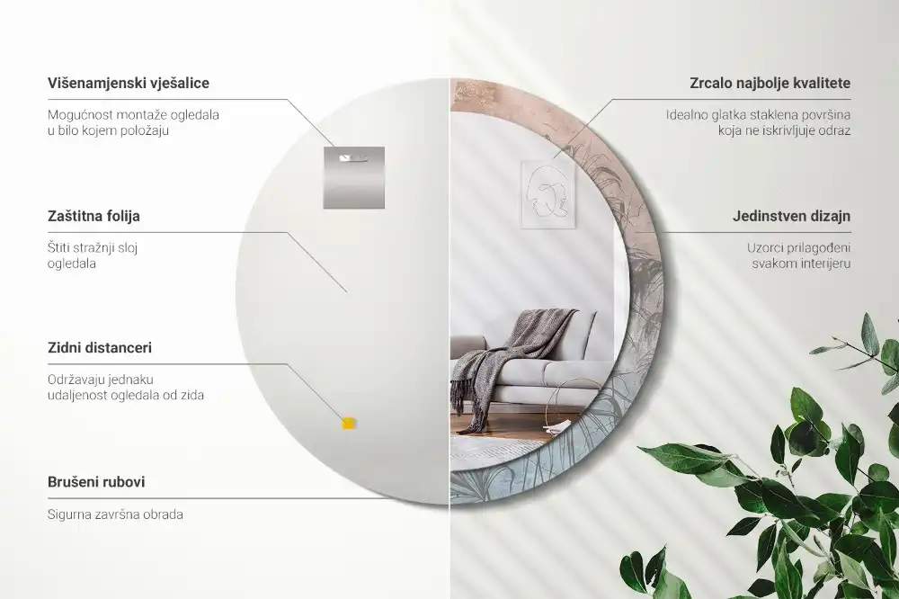 Miroir rond imprimé fleurs tropicales