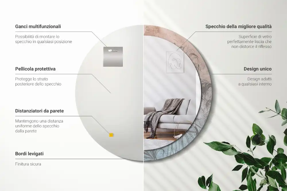 Miroir rond imprimé fleurs tropicales