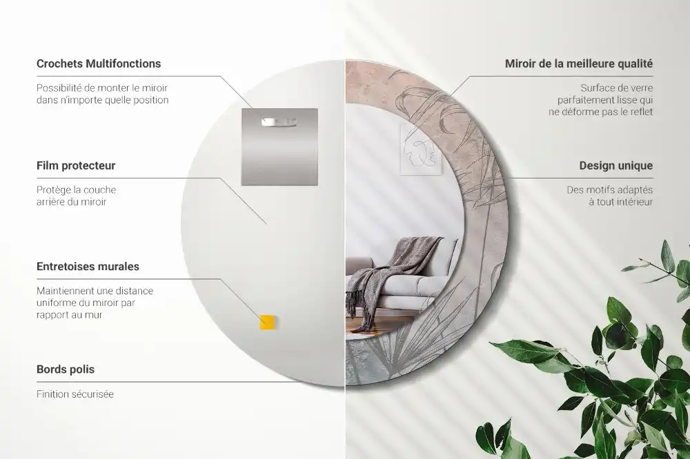 Miroir rond imprimé fleurs tropicales