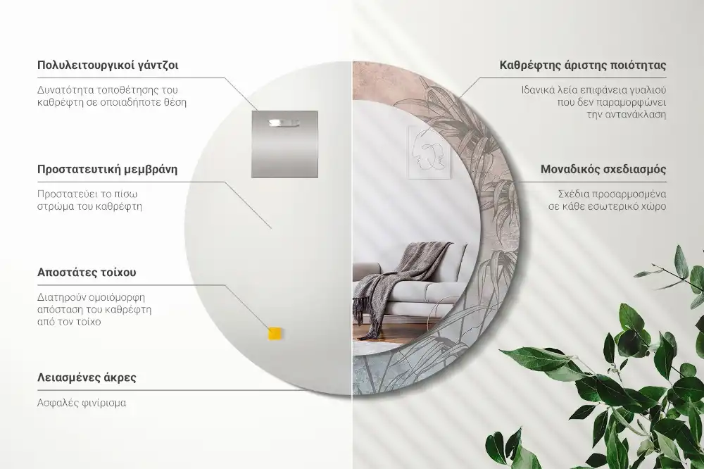 Miroir rond imprimé fleurs tropicales
