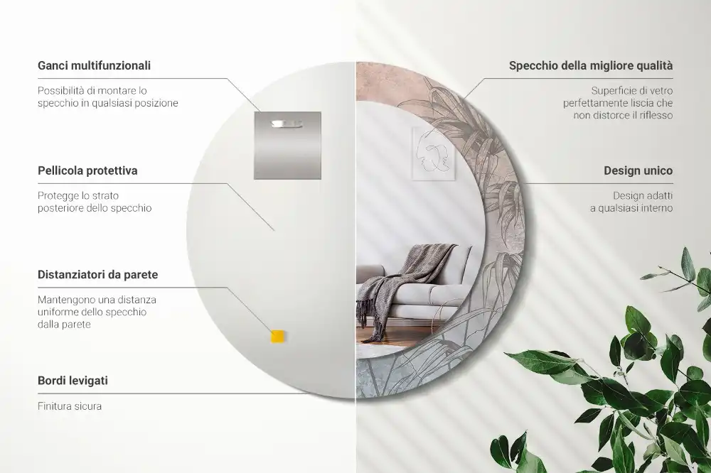 Miroir rond imprimé fleurs tropicales