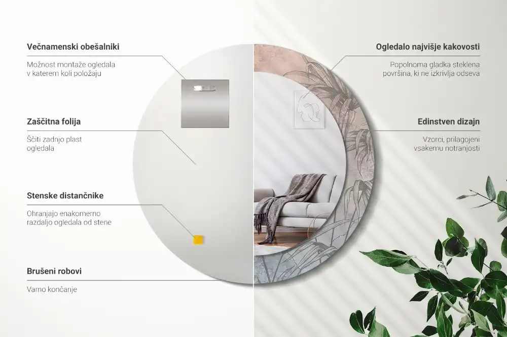 Miroir rond imprimé fleurs tropicales