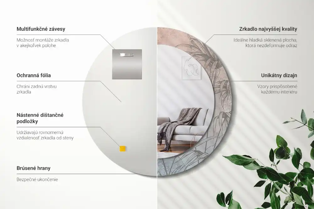 Miroir rond imprimé fleurs tropicales