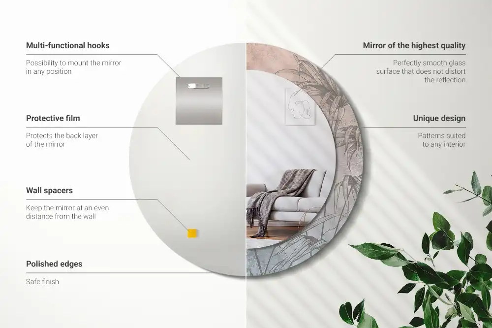 Miroir rond imprimé fleurs tropicales
