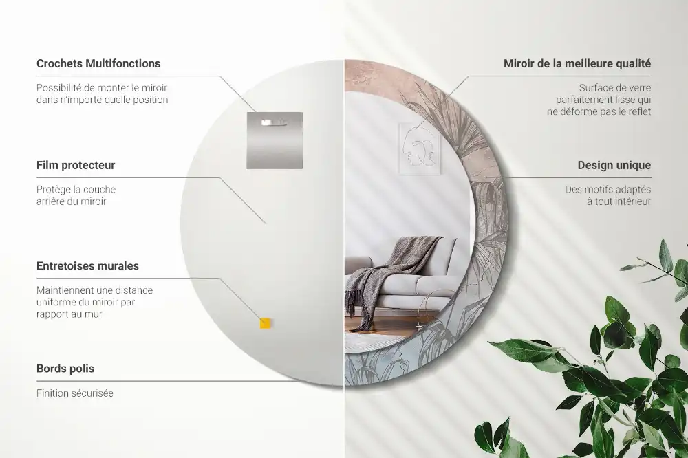 Miroir rond imprimé fleurs tropicales