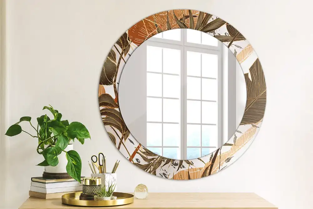 Miroir rond imprimé feuilles de palmier