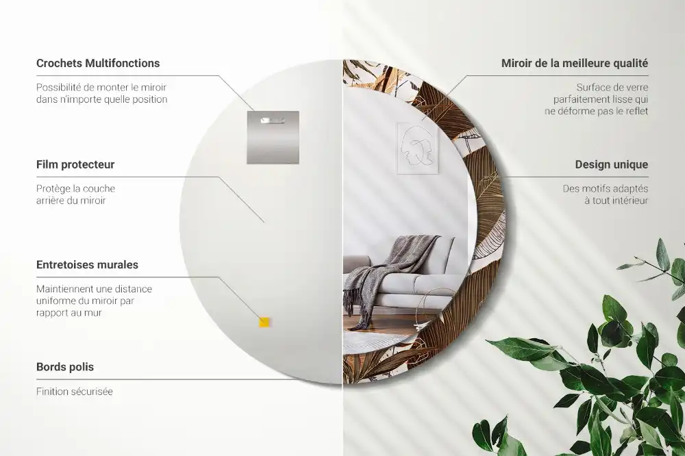 Miroir rond imprimé feuilles de palmier