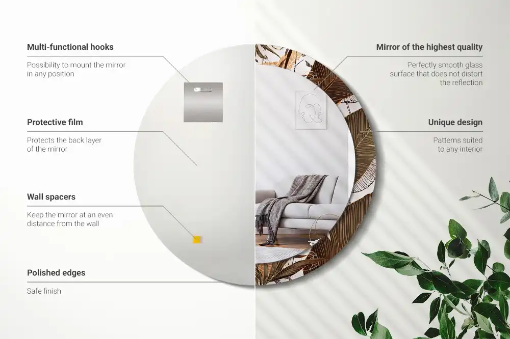 Miroir rond imprimé feuilles de palmier
