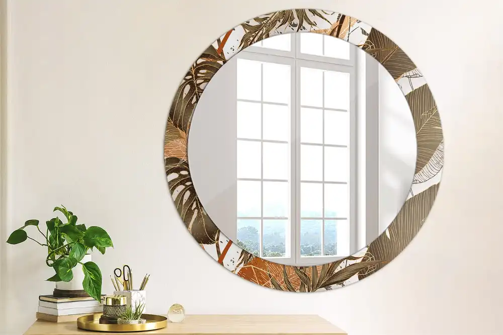 Miroir rond imprimé feuilles de palmier