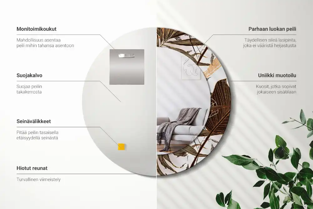 Miroir rond imprimé feuilles de palmier