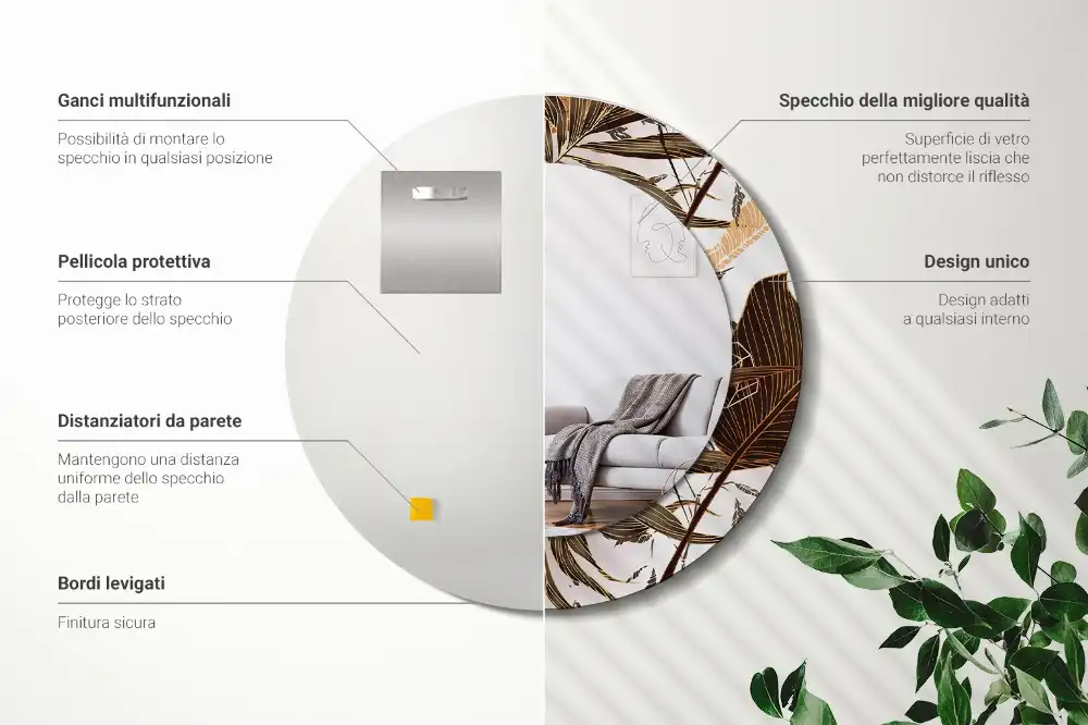 Miroir rond imprimé feuilles de palmier