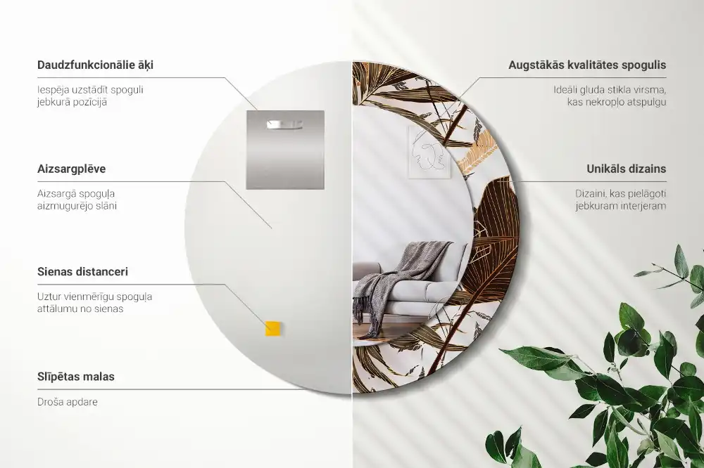 Miroir rond imprimé feuilles de palmier