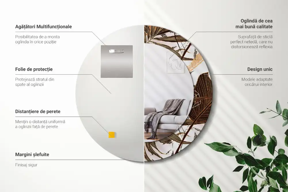 Miroir rond imprimé feuilles de palmier