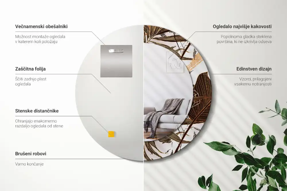 Miroir rond imprimé feuilles de palmier