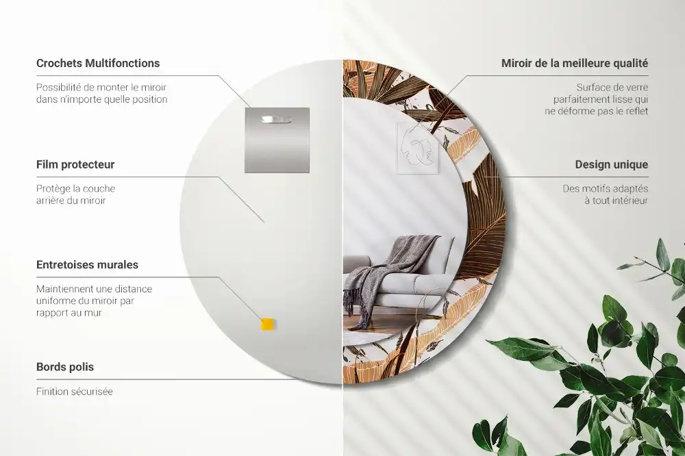 Miroir rond imprimé feuilles de palmier