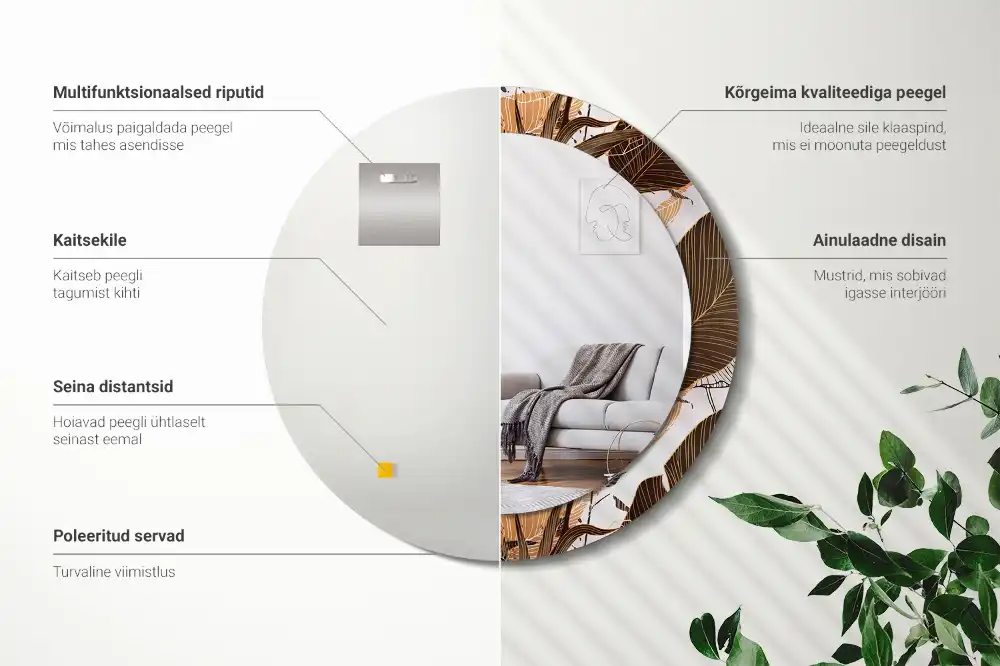 Miroir rond imprimé feuilles de palmier