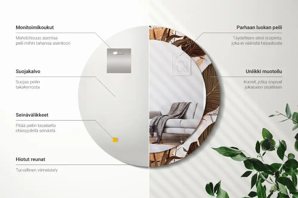 Miroir rond imprimé feuilles de palmier