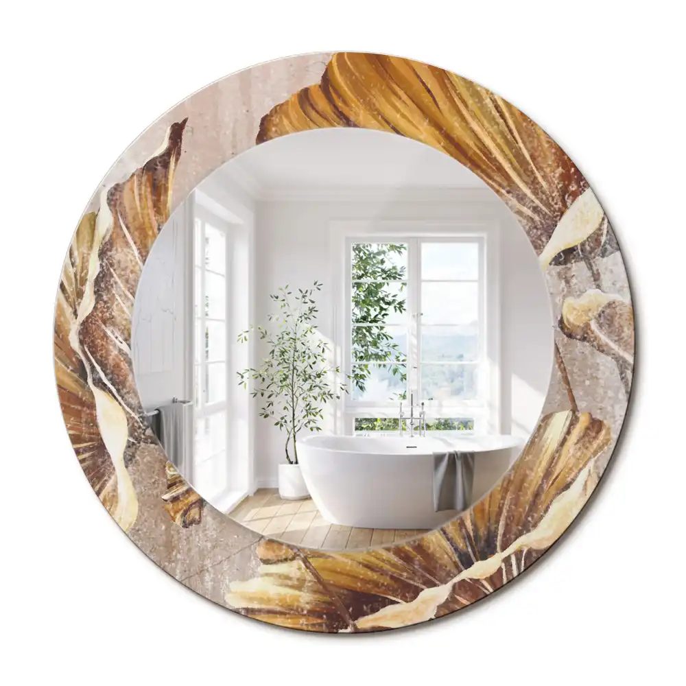 Miroir rond imprimé feuilles style boho