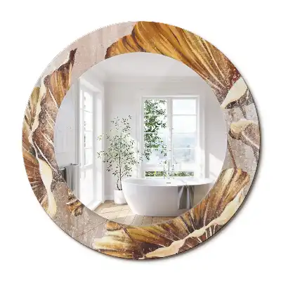 Miroir rond imprimé feuilles style boho