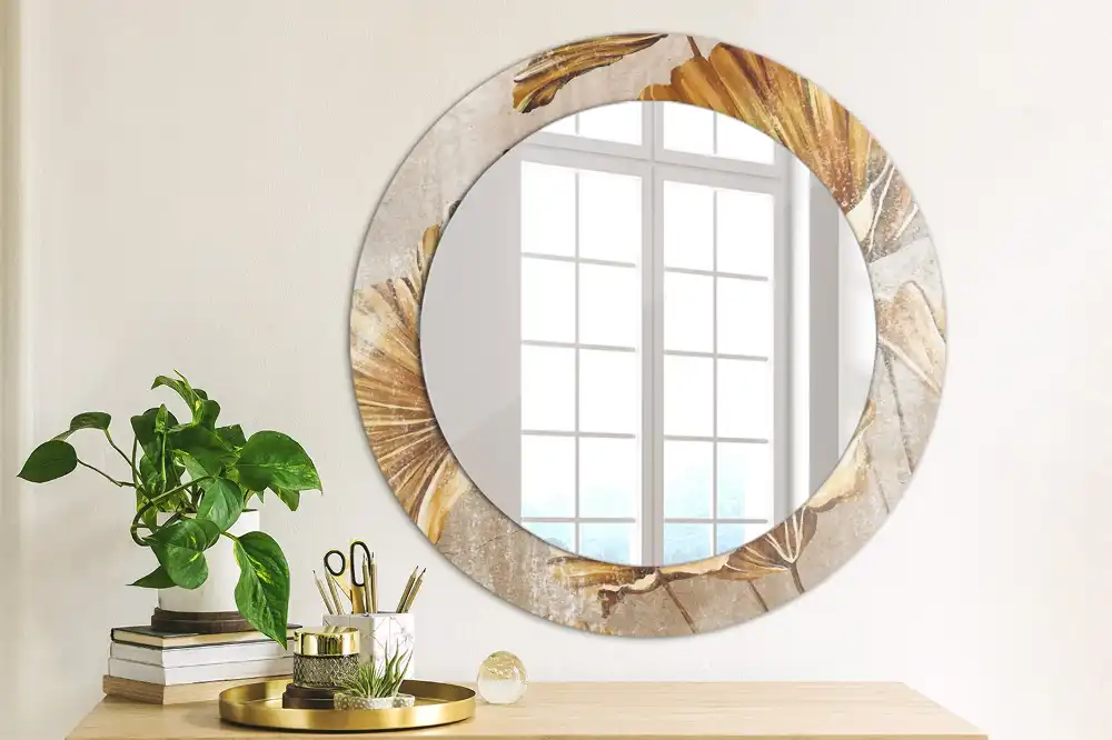 Miroir rond imprimé feuilles style boho
