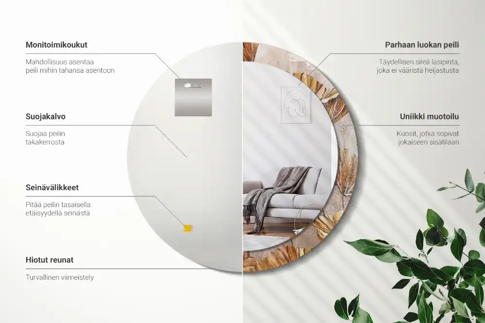 Miroir rond imprimé feuilles style boho