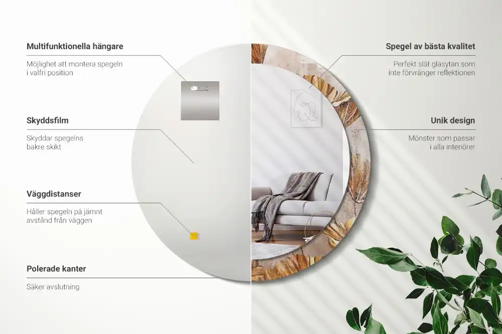 Miroir rond imprimé feuilles style boho