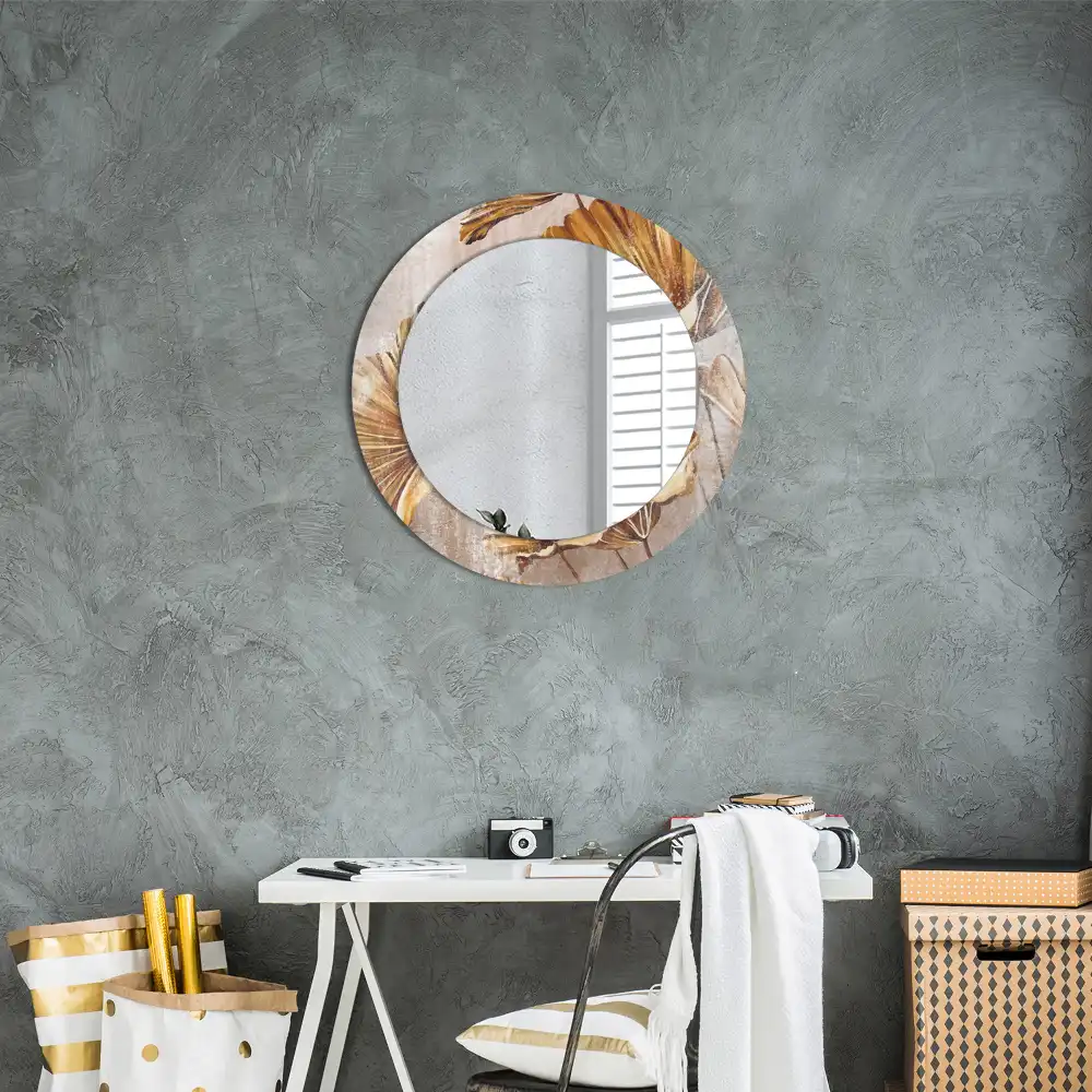 Miroir rond imprimé feuilles style boho