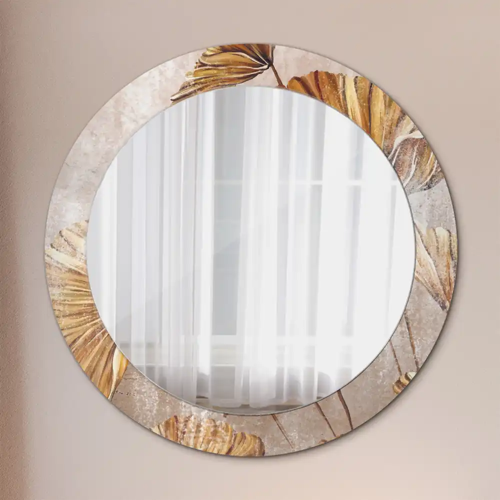 Miroir rond imprimé feuilles style boho