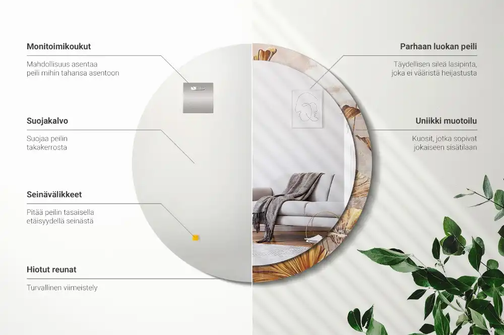 Miroir rond imprimé feuilles style boho