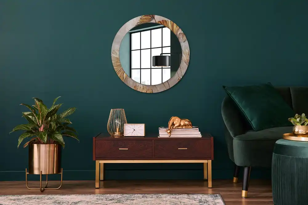 Miroir rond imprimé feuilles style boho