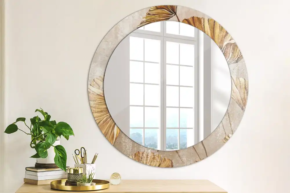 Miroir rond imprimé feuilles style boho