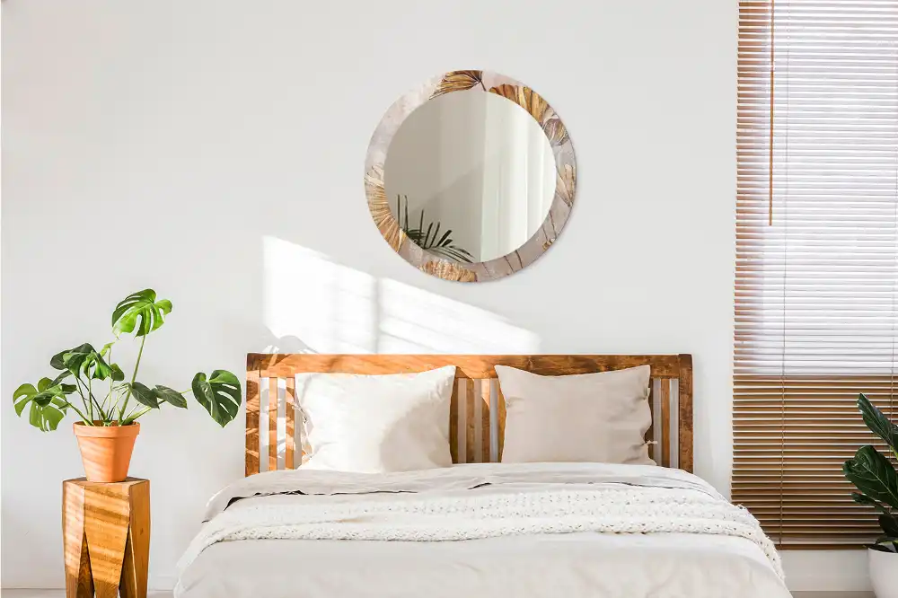 Miroir rond imprimé feuilles style boho