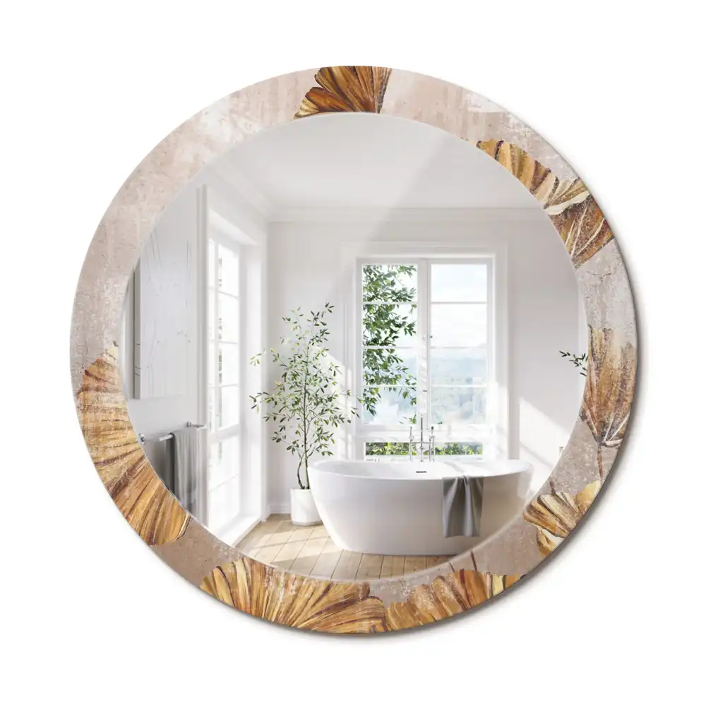 Miroir rond imprimé feuilles style boho