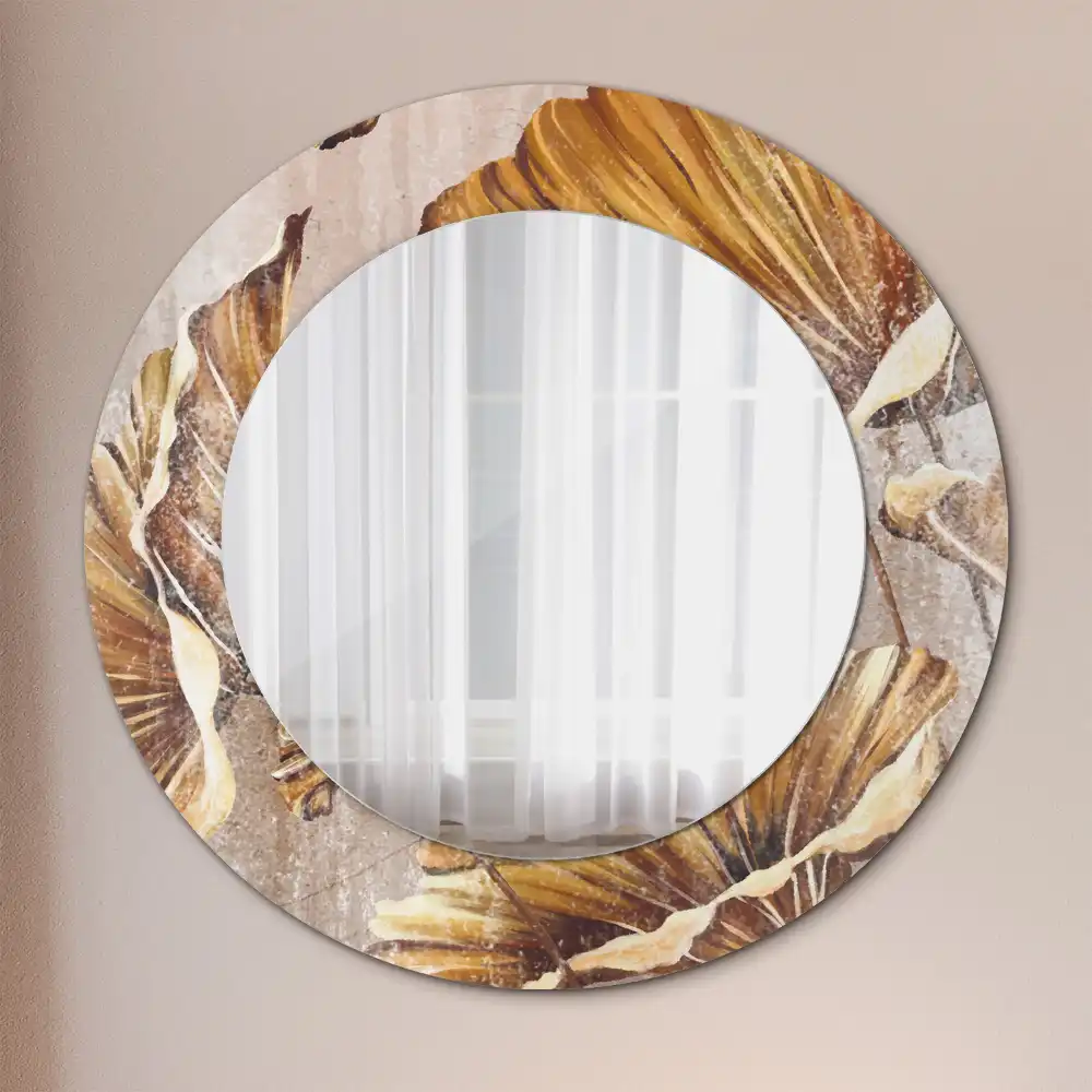 Miroir rond imprimé feuilles style boho