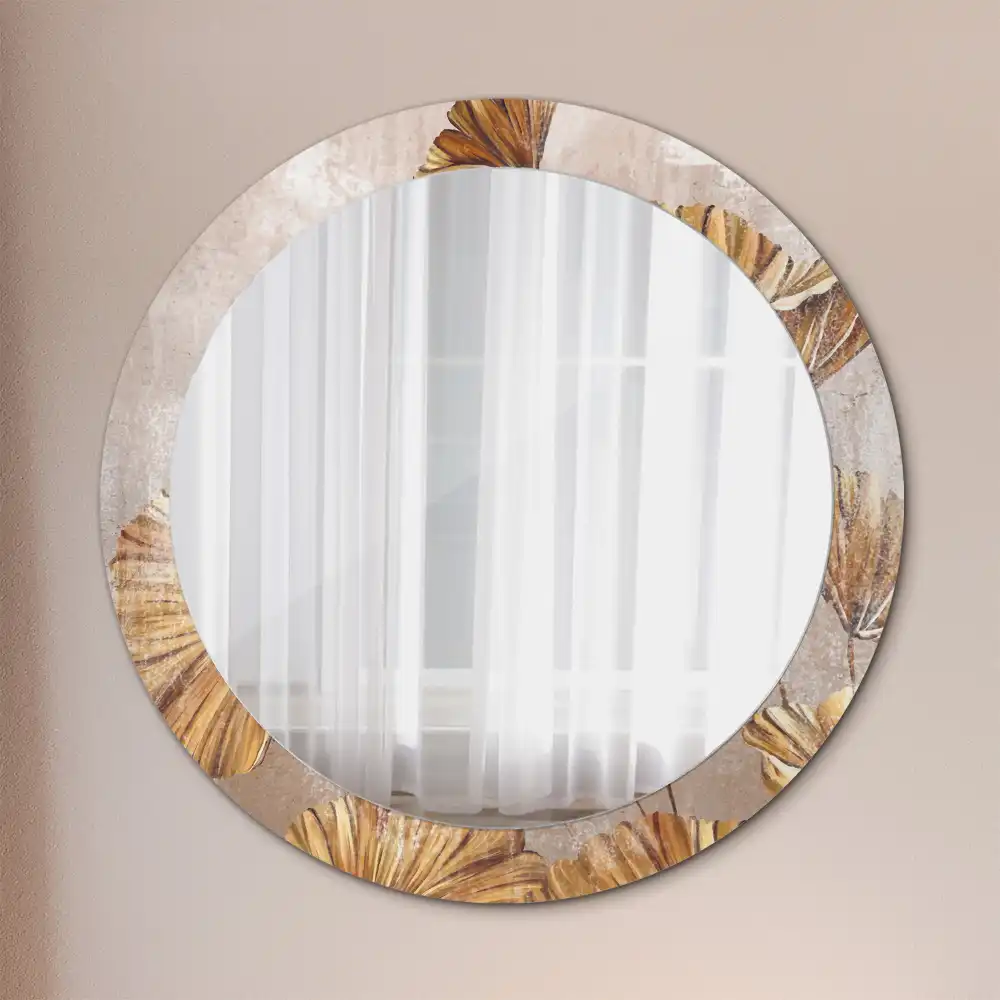 Miroir rond imprimé feuilles style boho