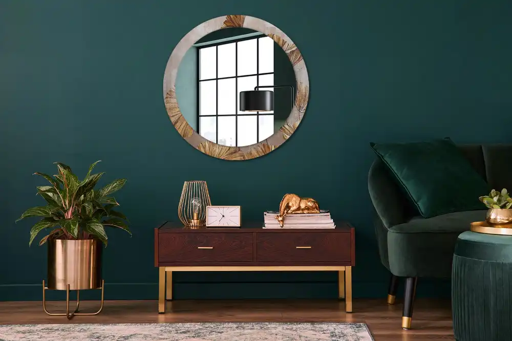 Miroir rond imprimé feuilles style boho