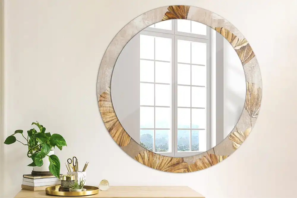 Miroir rond imprimé feuilles style boho