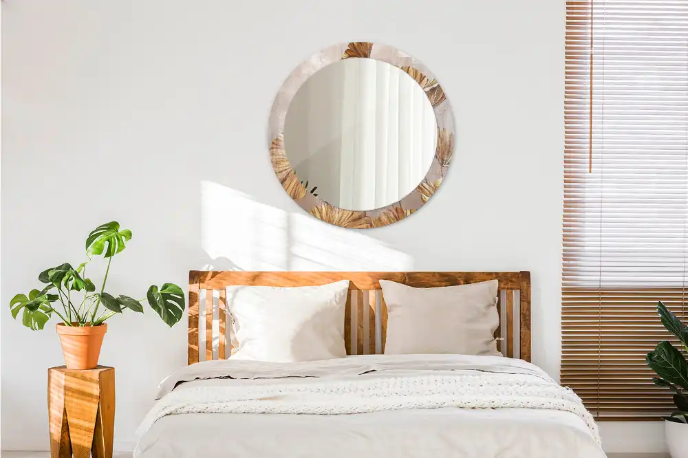 Miroir rond imprimé feuilles style boho