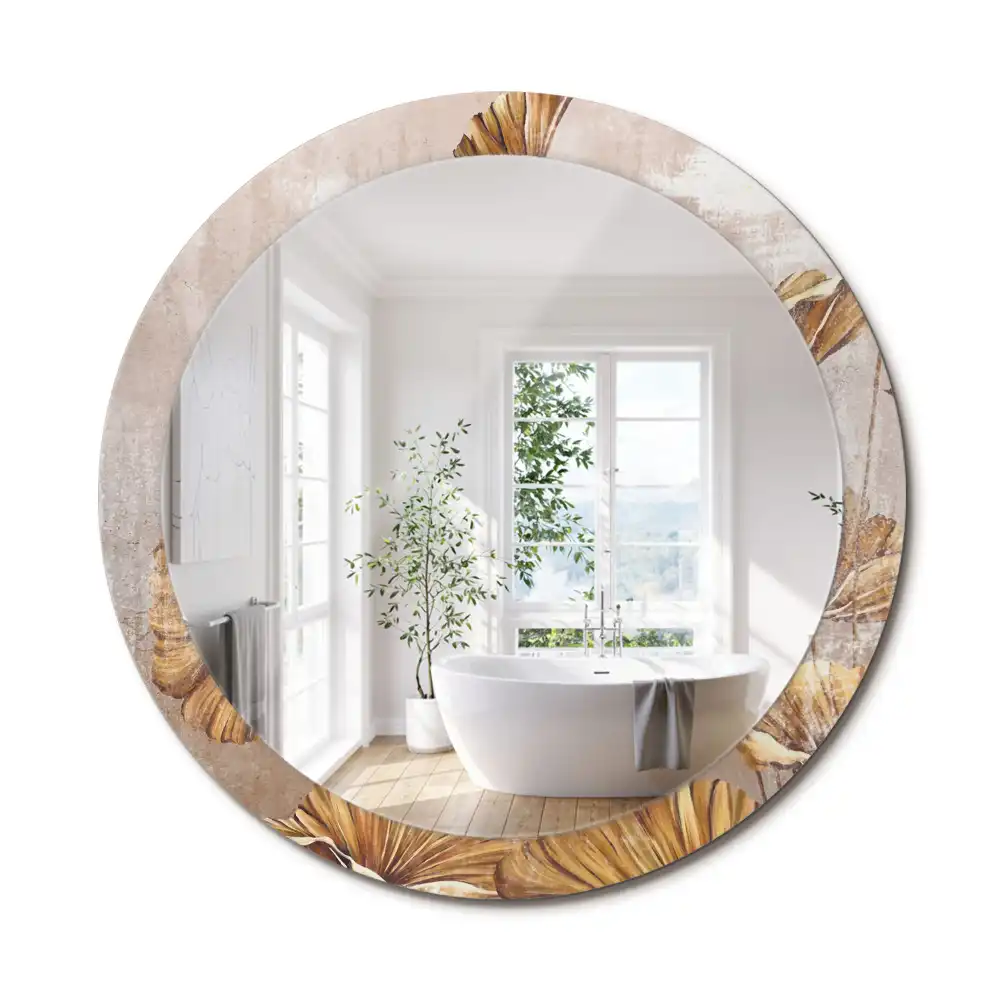 Miroir rond imprimé feuilles style boho