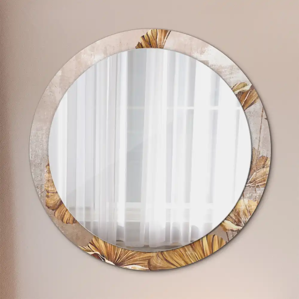 Miroir rond imprimé feuilles style boho