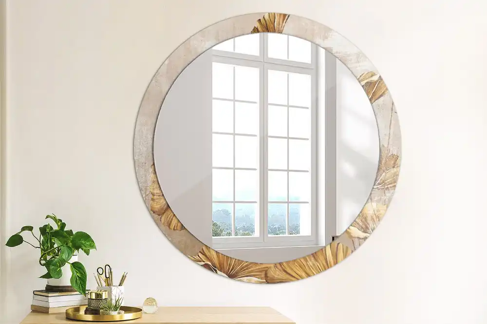 Miroir rond imprimé feuilles style boho
