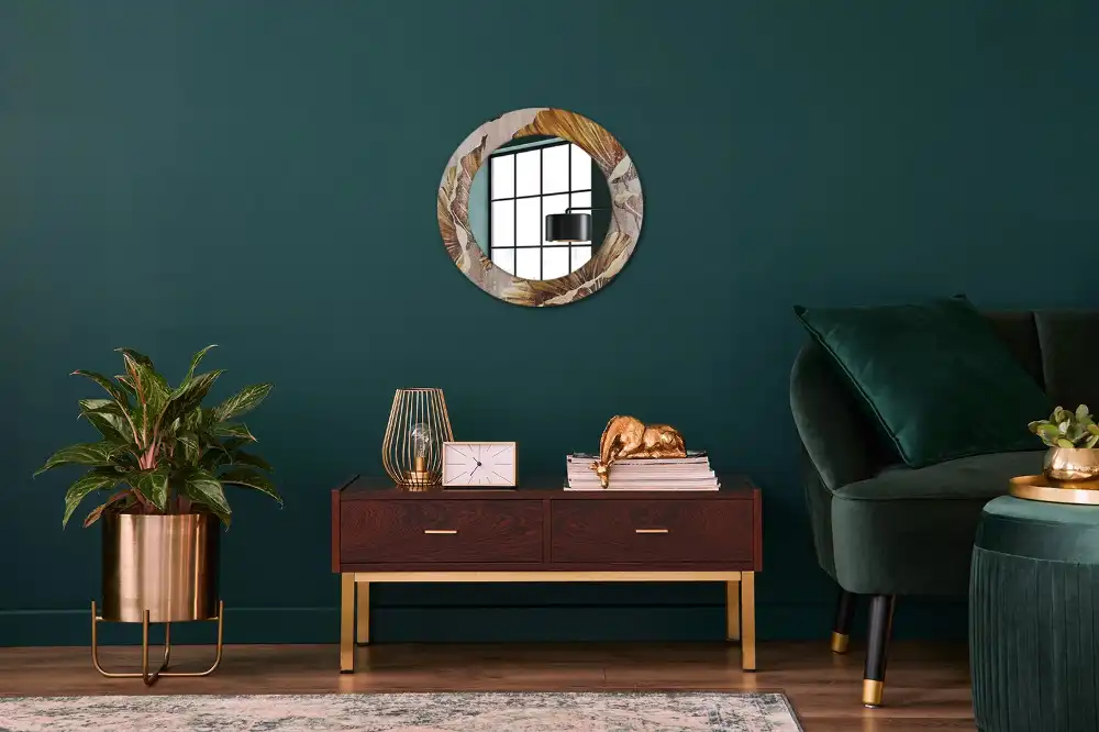 Miroir rond imprimé feuilles style boho