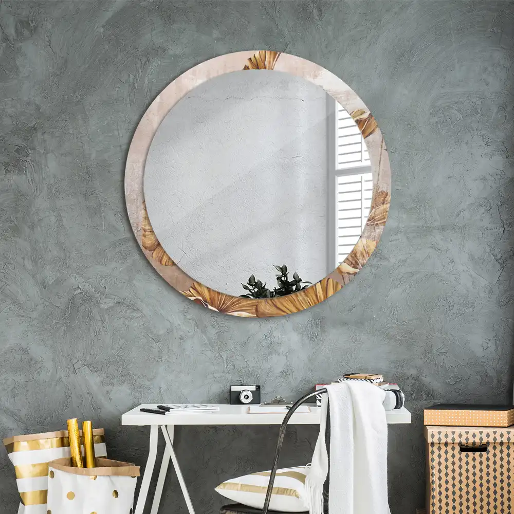 Miroir rond imprimé feuilles style boho
