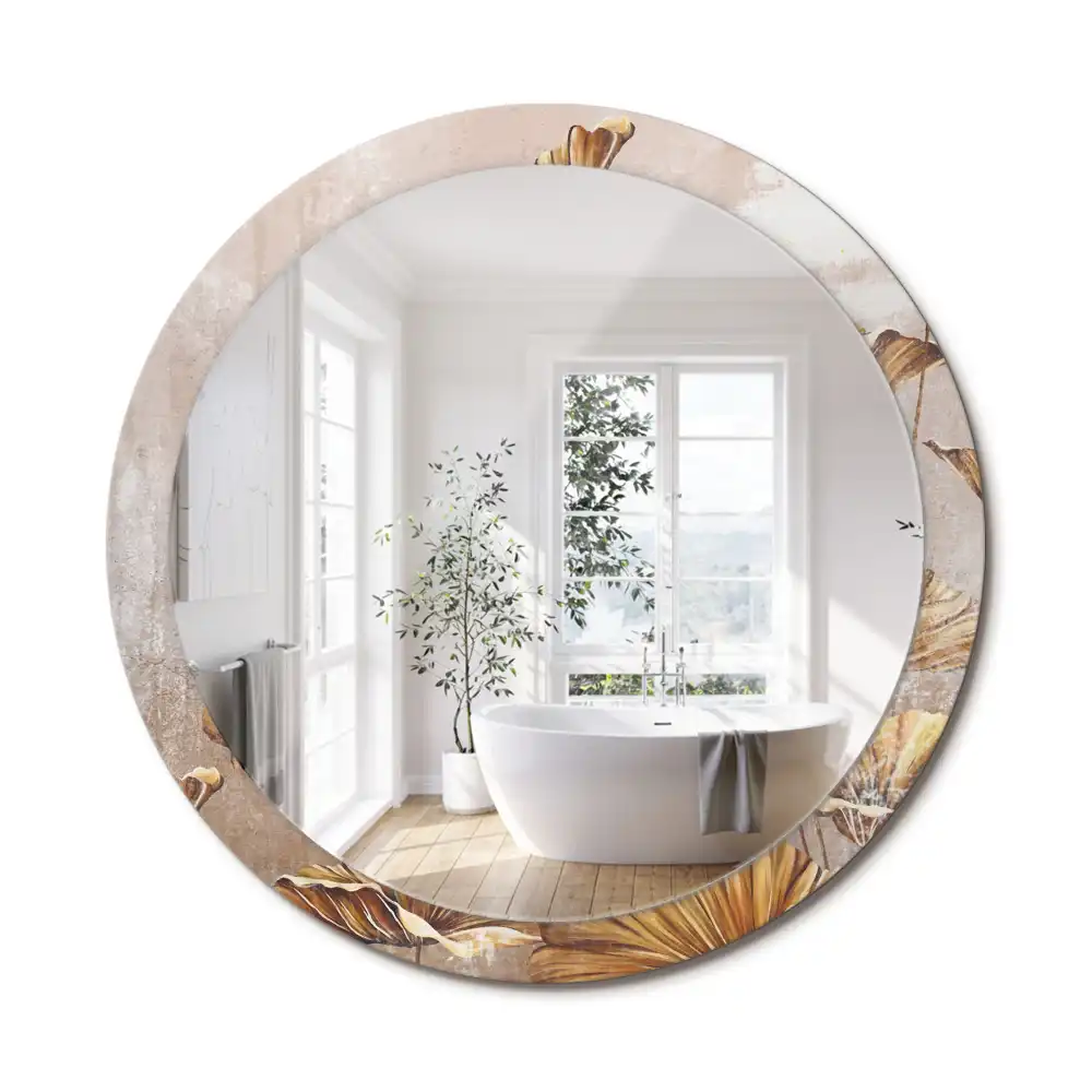 Miroir rond imprimé feuilles style boho