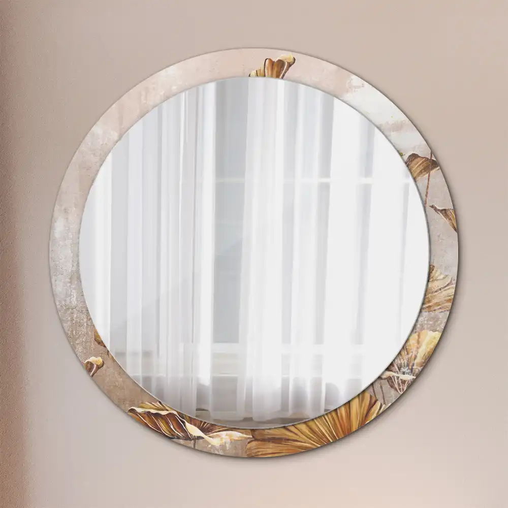 Miroir rond imprimé feuilles style boho