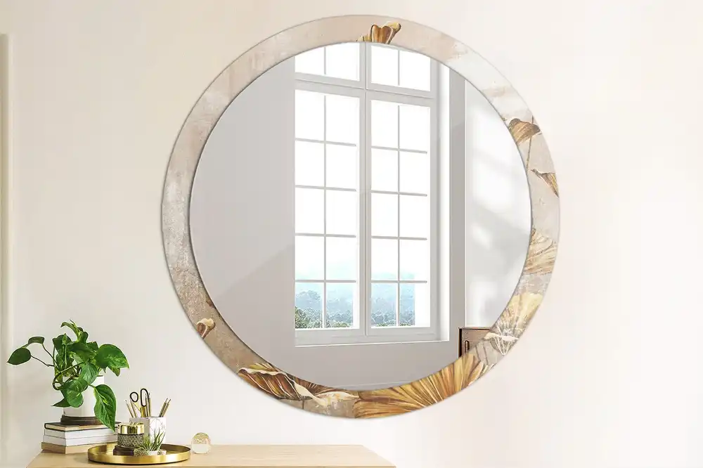 Miroir rond imprimé feuilles style boho