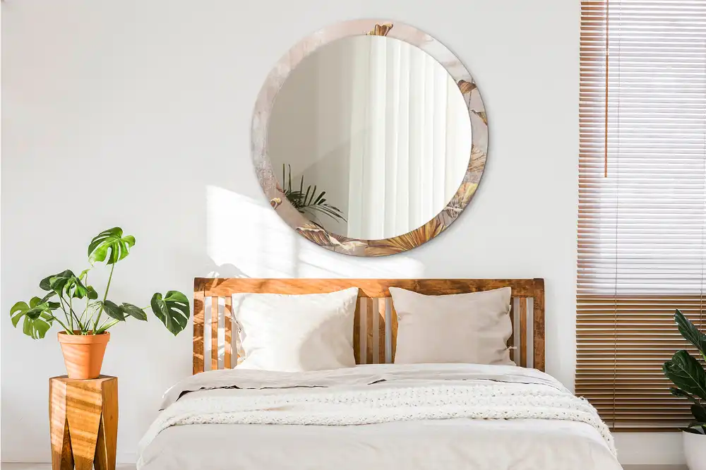 Miroir rond imprimé feuilles style boho