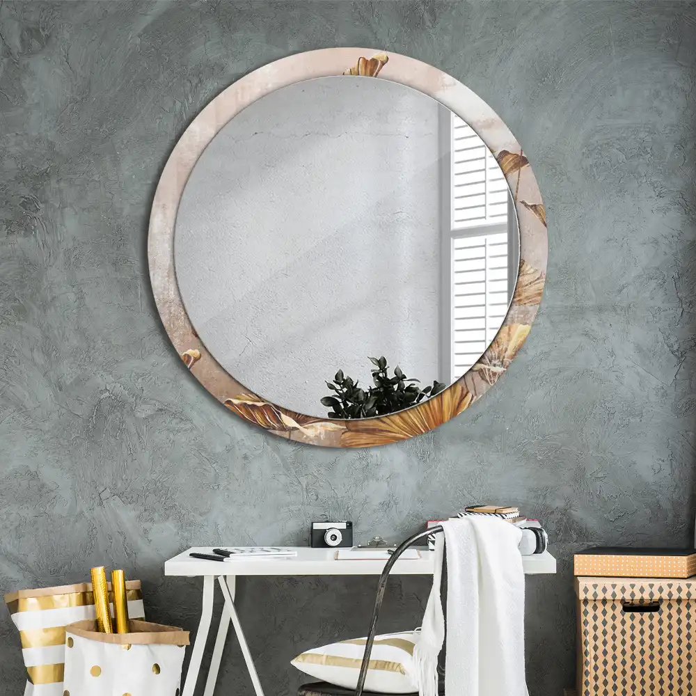 Miroir rond imprimé feuilles style boho